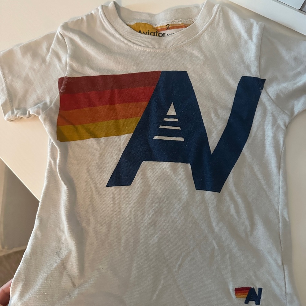 Aviator Nation White and Blue Short Sleeve Tee